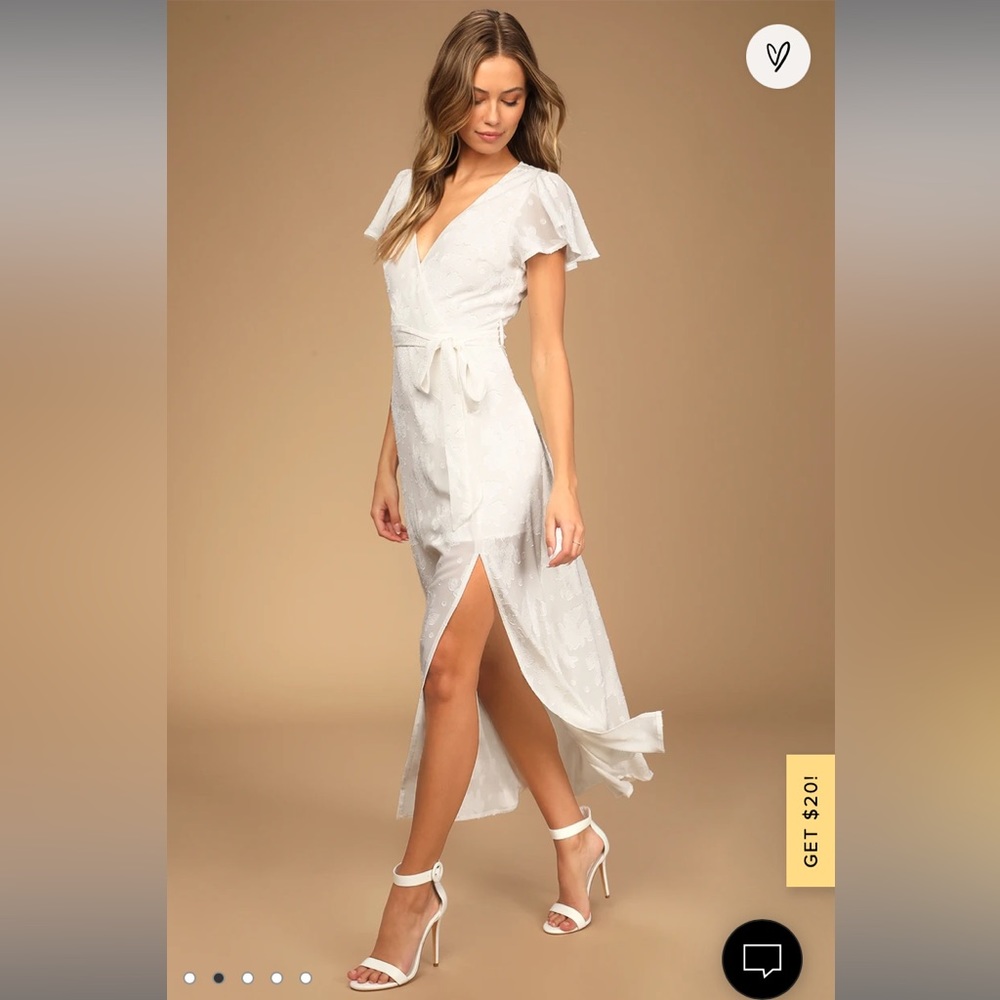Compelling Love White Jacquard Short Sleeve Maxi Dress, White, Size M